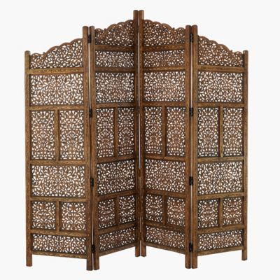 Harper & Willow 80 in. x 72 in. 4-Panel Decorative Screen Room Divider, Brown