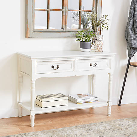 Two Drawer Console Table 40, White Wood Console Table With Drawers