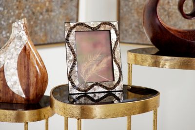 Harper & Willow 5 in. x 7 in. Inlaid Vervain and Capiz Shell Large Picture Frame, 7 in. x 9 in., Gold