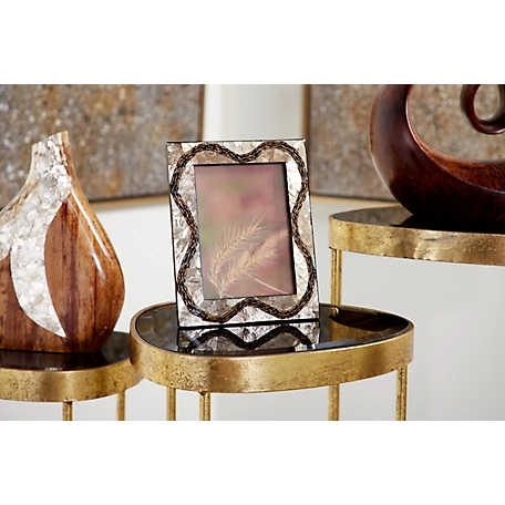 Harper & Willow 5 in. x 7 in. Inlaid Vervain and Capiz Shell Large Picture Frame, 7 in. x 9 in., Gold