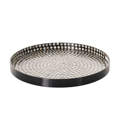 Image showing  Lacquer and Shell Serving Tray with Handles, Coastal Decor with Mother of Pearl Shells, 24 in. x 3 in.