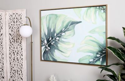 Harper & Willow Green Canvas Monstera Leaf Framed Wall Art with Gold Frame 36" x 1" x 47"