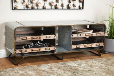 Harper & Willow Rectangular Wood and Metal Industrial Storage Bench, 48 in. x 18 in.