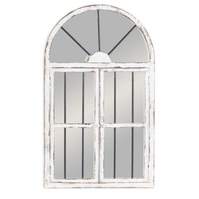 Image showing  Distressed White Wood Arched Window Wall Mirror, 25 in. x 42 in., 74397
