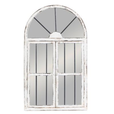 Image showing  Distressed White Wood Arched Window Wall Mirror, 25 in. x 42 in., 74397