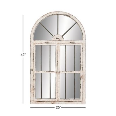 Image showing  Distressed White Wood Arched Window Wall Mirror, 25 in. x 42 in., 74397