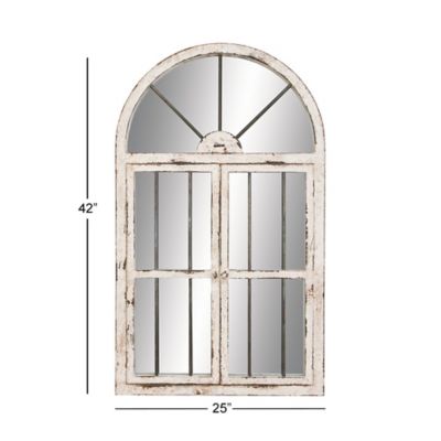 Image showing 6 th Harper & Willow Distressed White Wood Arched Window Wall Mirror, 25 in. x 42 in., 74397