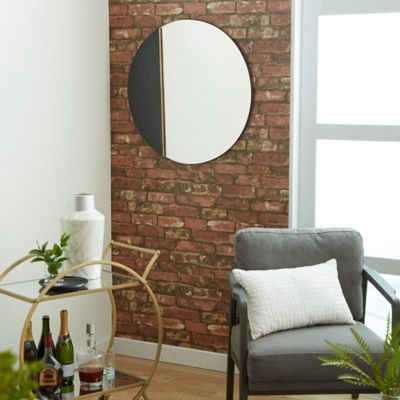 Harper & Willow Round Wall Mirror with Black Stone Accent, 25 in. x 25 in., 94935