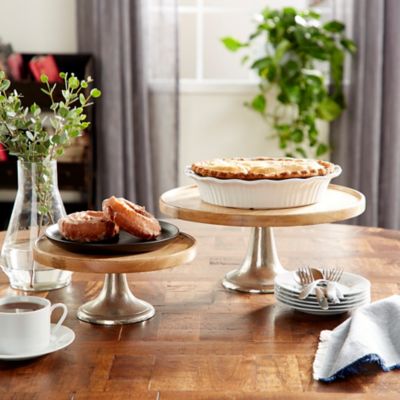 Harper & Willow Brown Mango Wood Cake Stand with Aluminum Accents Set of 3 10