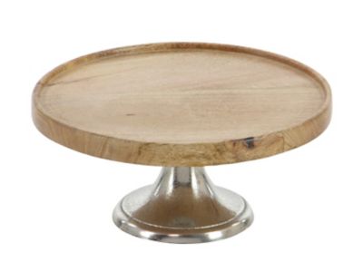Image showing  Brown Mango Wood Cake Stand with Aluminum Accents Set of 3 10", 12", 14"W