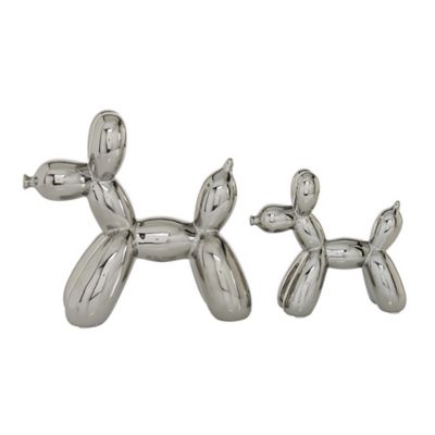 Image showing  Gloss-Finish Ceramic Balloon Dog Sculptures, 7 in., 9 in., Silver, 2 pc.