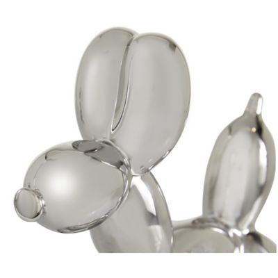 Image showing  Gloss-Finish Ceramic Balloon Dog Sculptures, 7 in., 9 in., Silver, 2 pc.