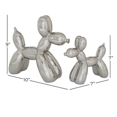 Image showing 5 th Harper & Willow Gloss-Finish Ceramic Balloon Dog Sculptures, 7 in., 9 in., Silver, 2 pc.