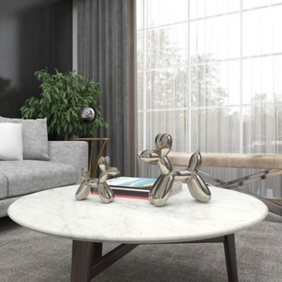 Image showing 6 th Harper & Willow Gloss-Finish Ceramic Balloon Dog Sculptures, 7 in., 9 in., Silver, 2 pc.