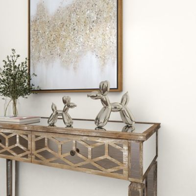 Image showing 7 th Harper & Willow Gloss-Finish Ceramic Balloon Dog Sculptures, 7 in., 9 in., Silver, 2 pc.