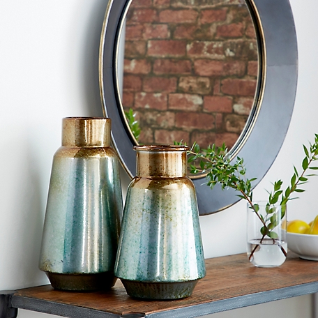 Harper & Willow Tall Gradient Round Metal Vases, Bronze/Blue, 2-Pack