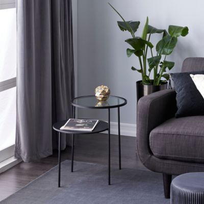 Harper & Willow Black Metal Modern Accent Table with Shaded Glass Top 23 in. x 16 in. x 22 in.