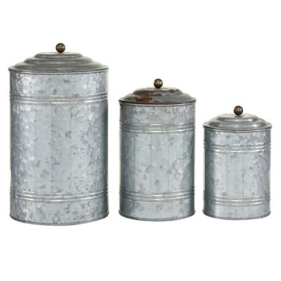 Image showing  Assorted Round Silver Galvanized Metal Storage Jars with Lids, 3 pc.