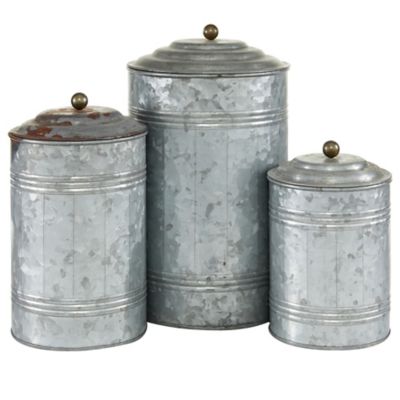 Image showing  Assorted Round Silver Galvanized Metal Storage Jars with Lids, 3 pc.