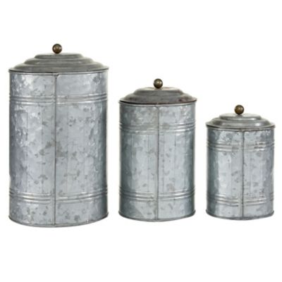 Image showing  Assorted Round Silver Galvanized Metal Storage Jars with Lids, 3 pc.