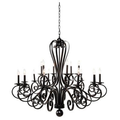 Image showing  18-Light Extra-Large Modern Metal Chandelier Pendant Light with Scrolled Arms, 48 in. x 43 in., Black
