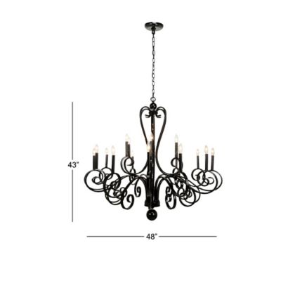 Image showing 7 th Harper & Willow 18-Light Extra-Large Modern Metal Chandelier Pendant Light with Scrolled Arms, 48 in. x 43 in., Black