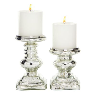 Image showing  Assorted Traditional Mercury Glass Candle Holders, Silver, 2-Pack