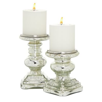 Image showing  Assorted Traditional Mercury Glass Candle Holders, Silver, 2-Pack
