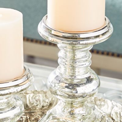 Image showing  Assorted Traditional Mercury Glass Candle Holders, Silver, 2-Pack