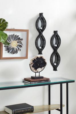 Harper & Willow Eclectic Figure-8 Black Mesh Metal Wall Sconce Candle Holders with Mirrors, 5 in. x 22 in., 2 pc., 82902