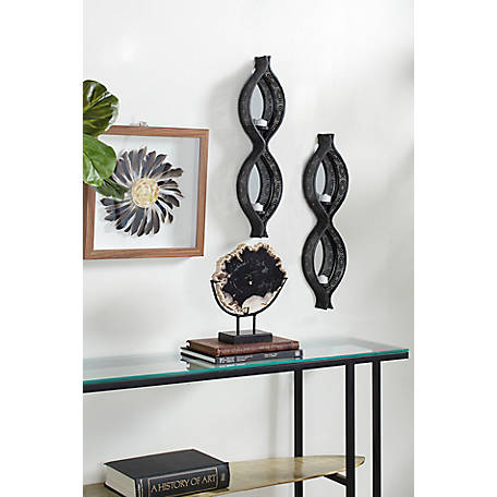 Harper Willow Eclectic Figure Eight Black Mesh Metal Wall Sconce Candle Holders With Mirrors Set Of 2 5 In X 22 82902 At Tractor Supply Co - Candle Holder Wall Sconce Black