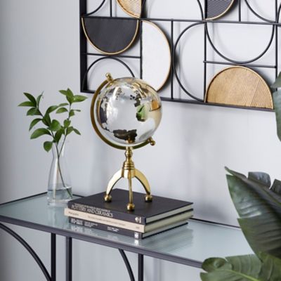 Harper & Willow Round Glass Globe with Aluminum Base, 8 in. x 15.25 in., Gold