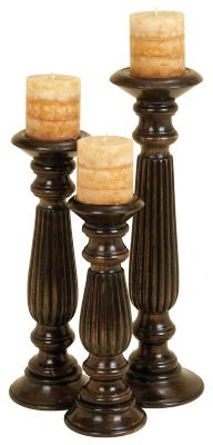 Image showing  Assorted Turned Column Wood Candlesticks, Brown, 3-Pack