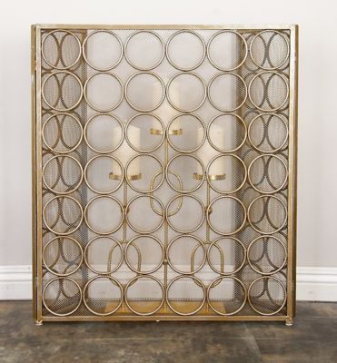 Harper & Willow Brass Metal Foldable Mesh Netting 3 Panel Geometric Fireplace Screen with Circle Pattern 47 x 1 x 32in.