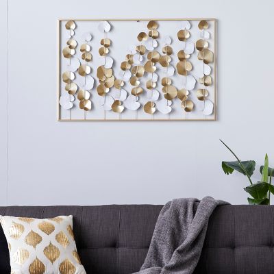 Harper & Willow Gold Metal Floral Wall Decor with White Accents, 40 in. x 2 in. x 26 in.