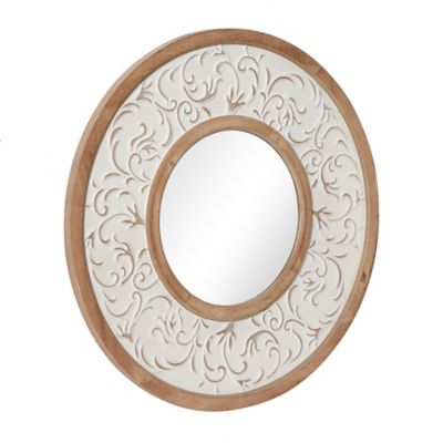 Image showing  Traditional Round Wood Medium Brown Wall Mirror, 31 in.