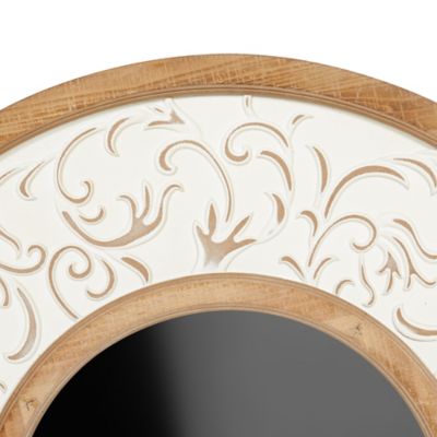 Image showing  Traditional Round Wood Medium Brown Wall Mirror, 31 in.