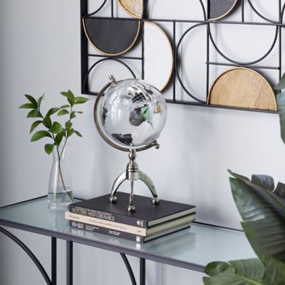 Harper & Willow Round Glass Globe with Silver Aluminum Base, 8 in. x 15.25 in.
