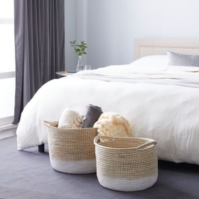 Harper & Willow Large Round White and Natural Woven Seagrass Baskets, 18 in., 20 in., 2 pc.