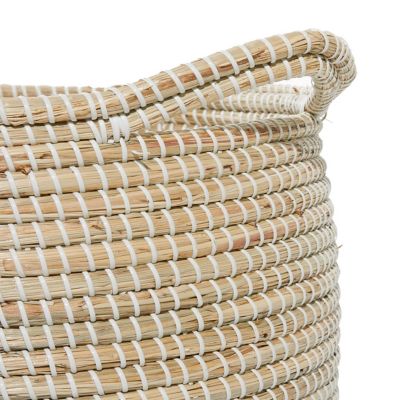 Image showing  Large Round White and Natural Woven Seagrass Basket Set, Assorted, 2 pc.
