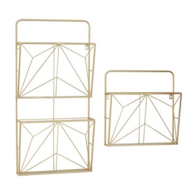 Image showing  Geometric Metal Wall Mail Organizer Set, 15 in. and 30 in., Gold, 2 pc.