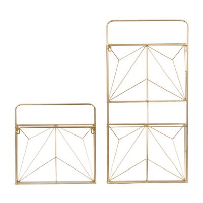 Image showing  Geometric Metal Wall Mail Organizer Set, 15 in. and 30 in., Gold, 2 pc.