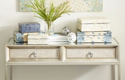 Image showing 2 th Harper & Willow Decorative Blue and Pearl Shell Boxes, 14 in., 12 in., 2 pc.