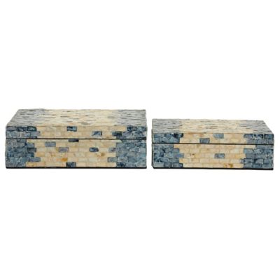 Image showing 5 th Harper & Willow Decorative Blue and Pearl Shell Boxes, 14 in., 12 in., 2 pc.