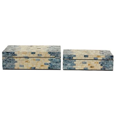 Image showing 6 th Harper & Willow Decorative Blue and Pearl Shell Boxes, 14 in., 12 in., 2 pc.