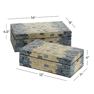 Image showing 8 th Harper & Willow Decorative Blue and Pearl Shell Boxes, 14 in., 12 in., 2 pc.