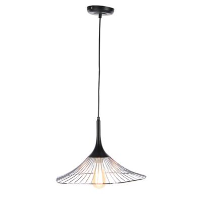 Harper & Willow Contemporary Lighting Pendant with Silver Cage Shade, 17 in. x 11 in., Black