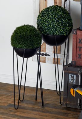 Harper & Willow Contemporary Round Bowl Metal Garden Planters in Black Plant Stands, 2-Pack