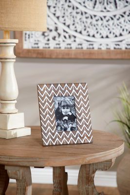Harper & Willow Rectangular Carved Wood Picture Frame with Chevron Pattern, 8.5 in. x 9.5 in., White/Natural