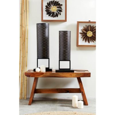 Harper & Willow Modern Style Large Black Cylinder Metal Lantern with Pierced Metal Boho Pattern on Metal Base, 10" x 27", 82910